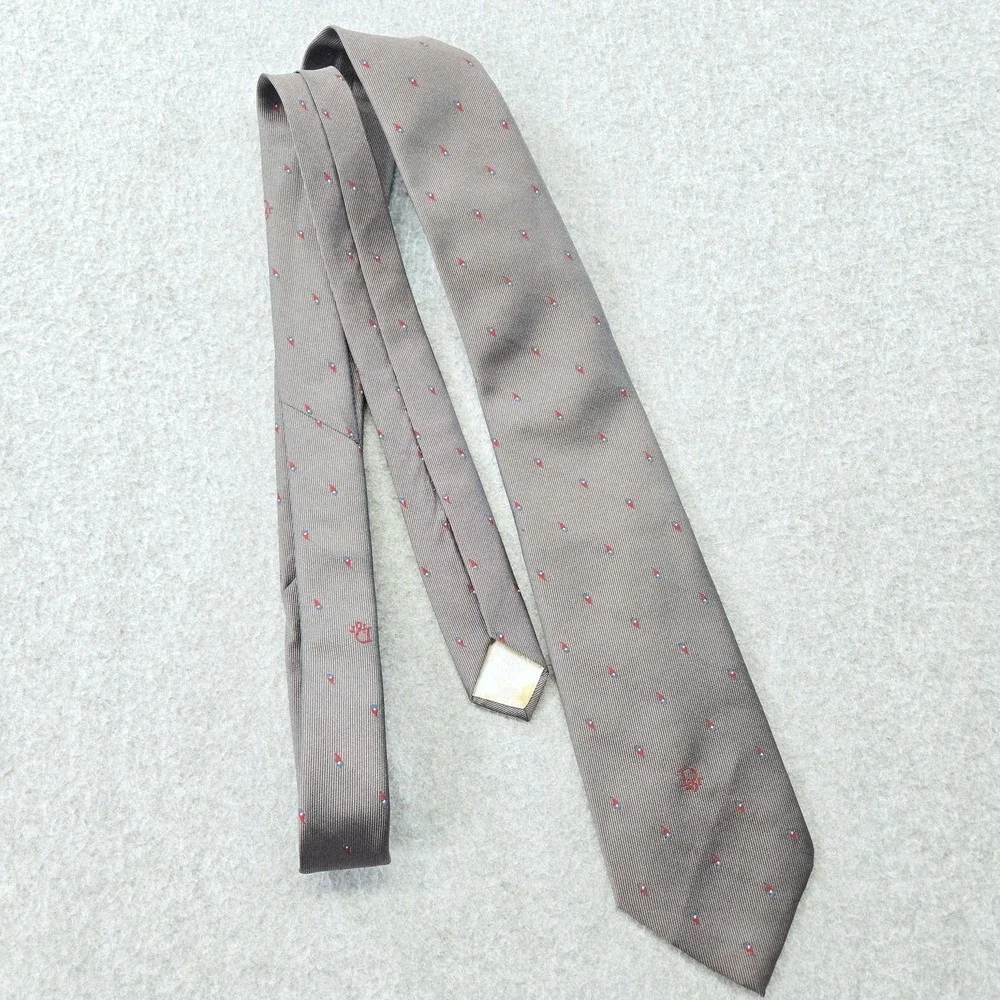 Christian Dior Tie Mens One Size Gray Skinny‎ Geometric Embroidered Silk